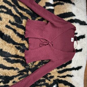 Cotton On Red Cardigan with Long Sleeves and Textured Knit